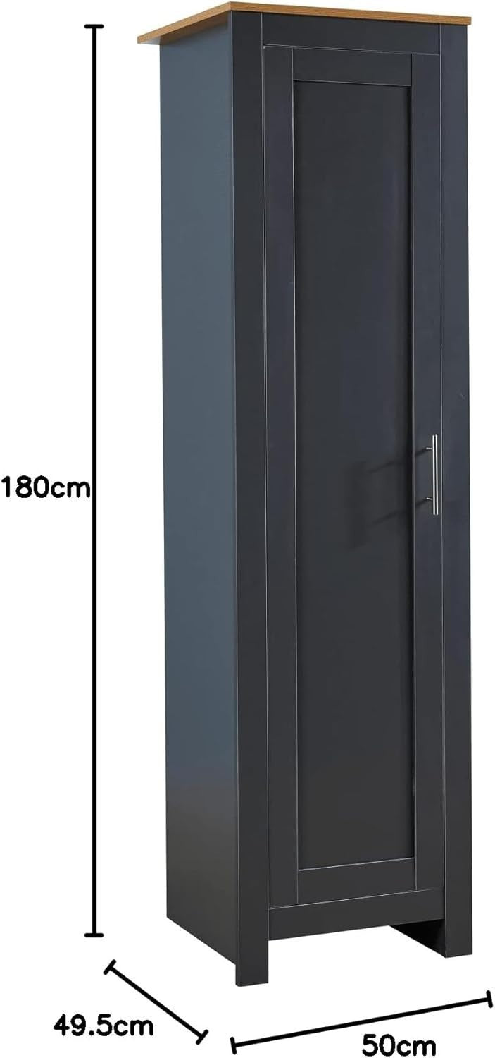 Slim Dark Grey Wardrobe 1 Door with Hanging Rail & Deep Storage Shelf