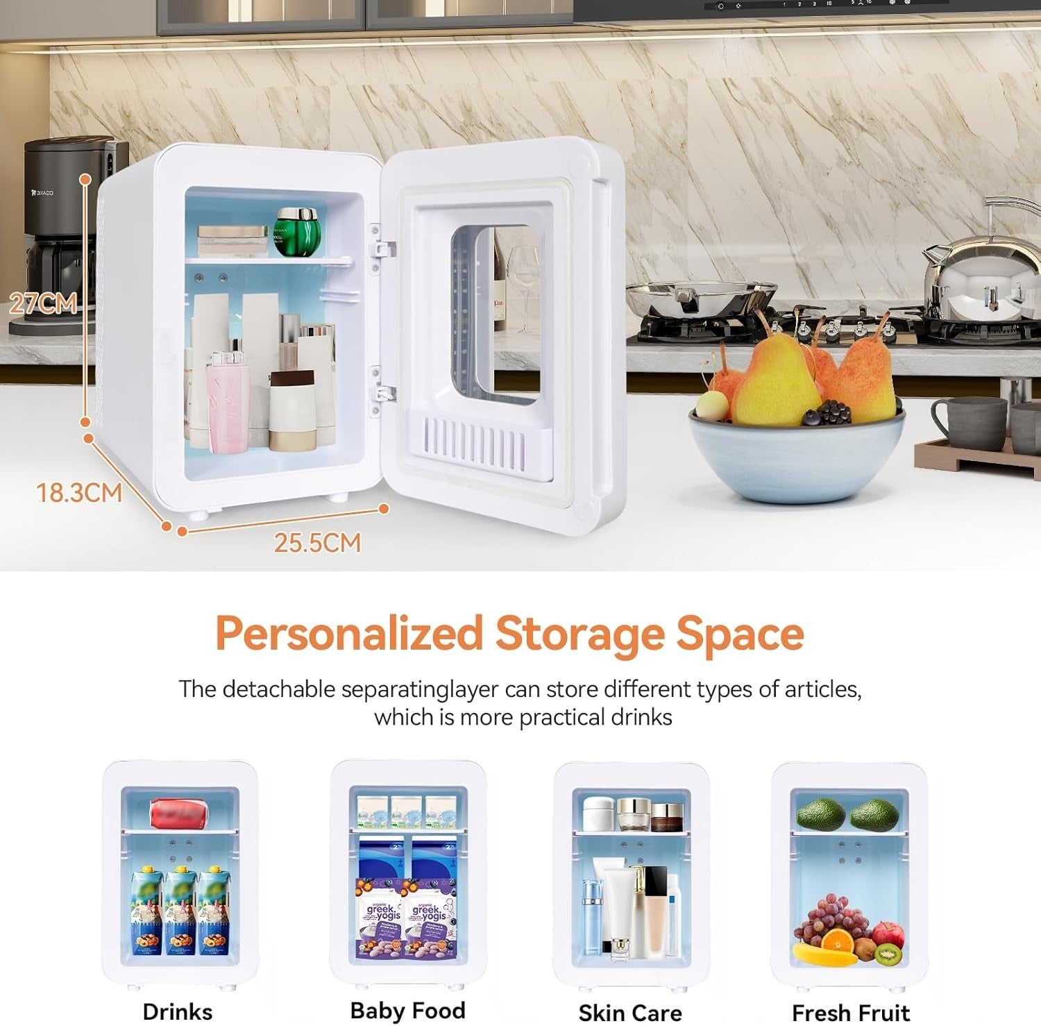4L Mini Fridge Portable AC/DC Cooler Warmer Low Noise Skincare White