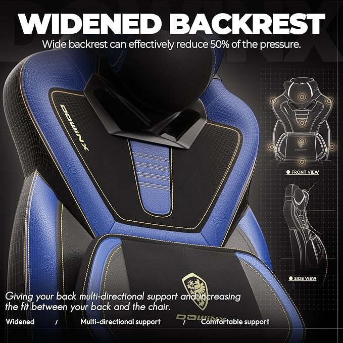 Dowinx Gaming Chair w/ Footrest Heavy Duty Black Blue PU