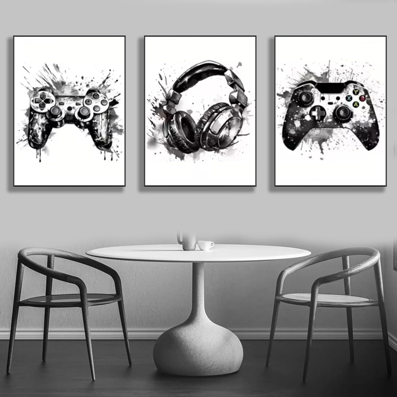 Gaming Wall Art Set of 3 Black White Canvas Prints 40x60cm Decor
