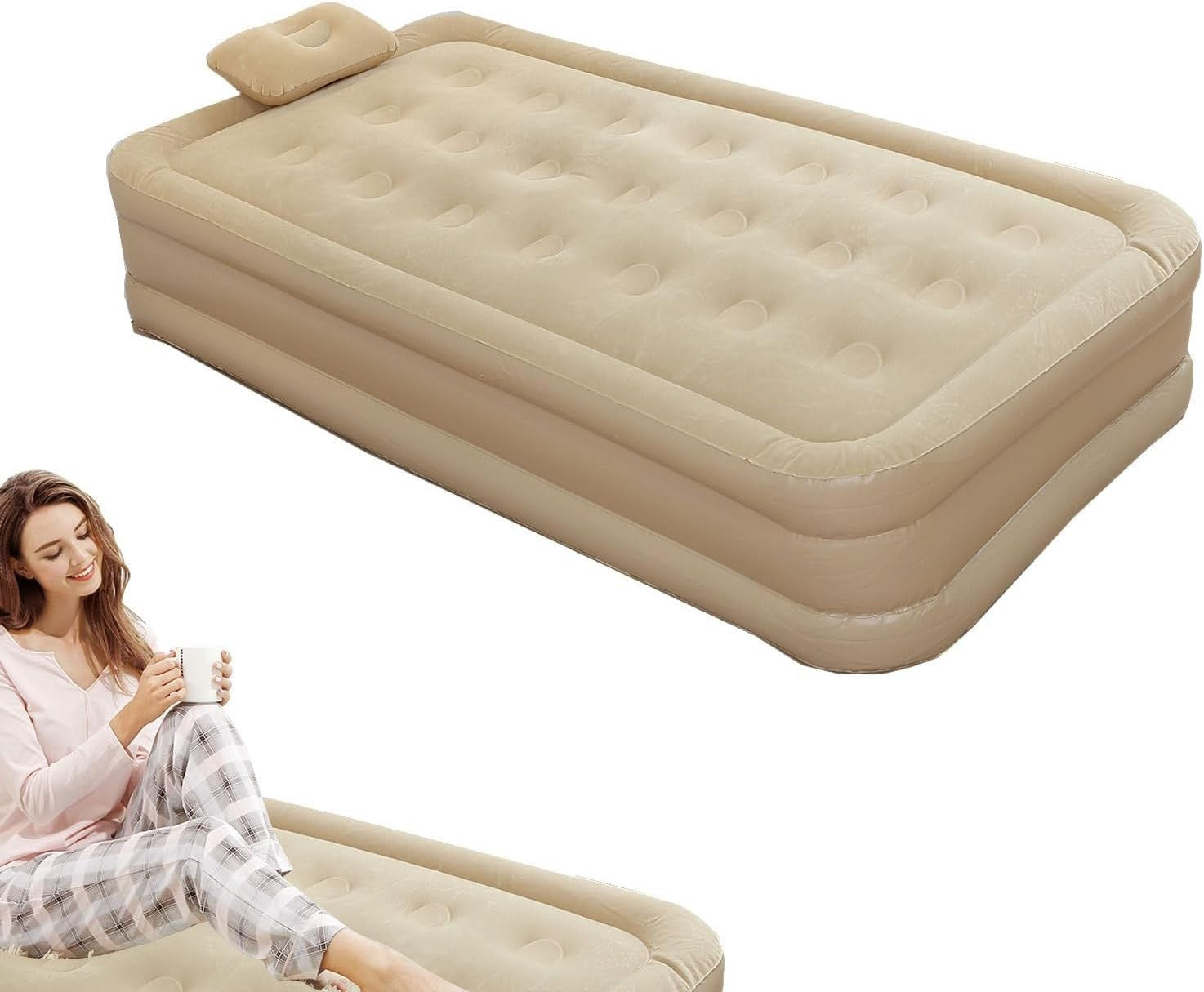 Inflatable Air Mattress with Built-in Pump | Camping, Home & Guest Bed