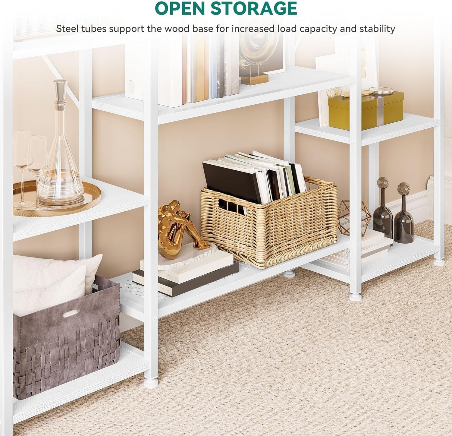 13 Shelf Industrial Bookcase Pure White Metal & Wood Storage Display Rack
