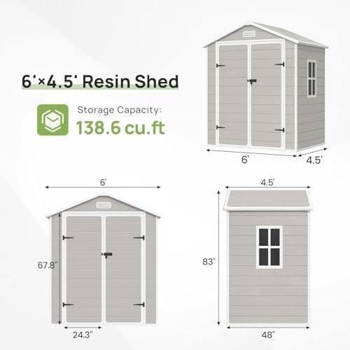 Amopatio 6x4.5ft Resin Garden Storage Shed Lockable Tool Bike Patio Sandstone