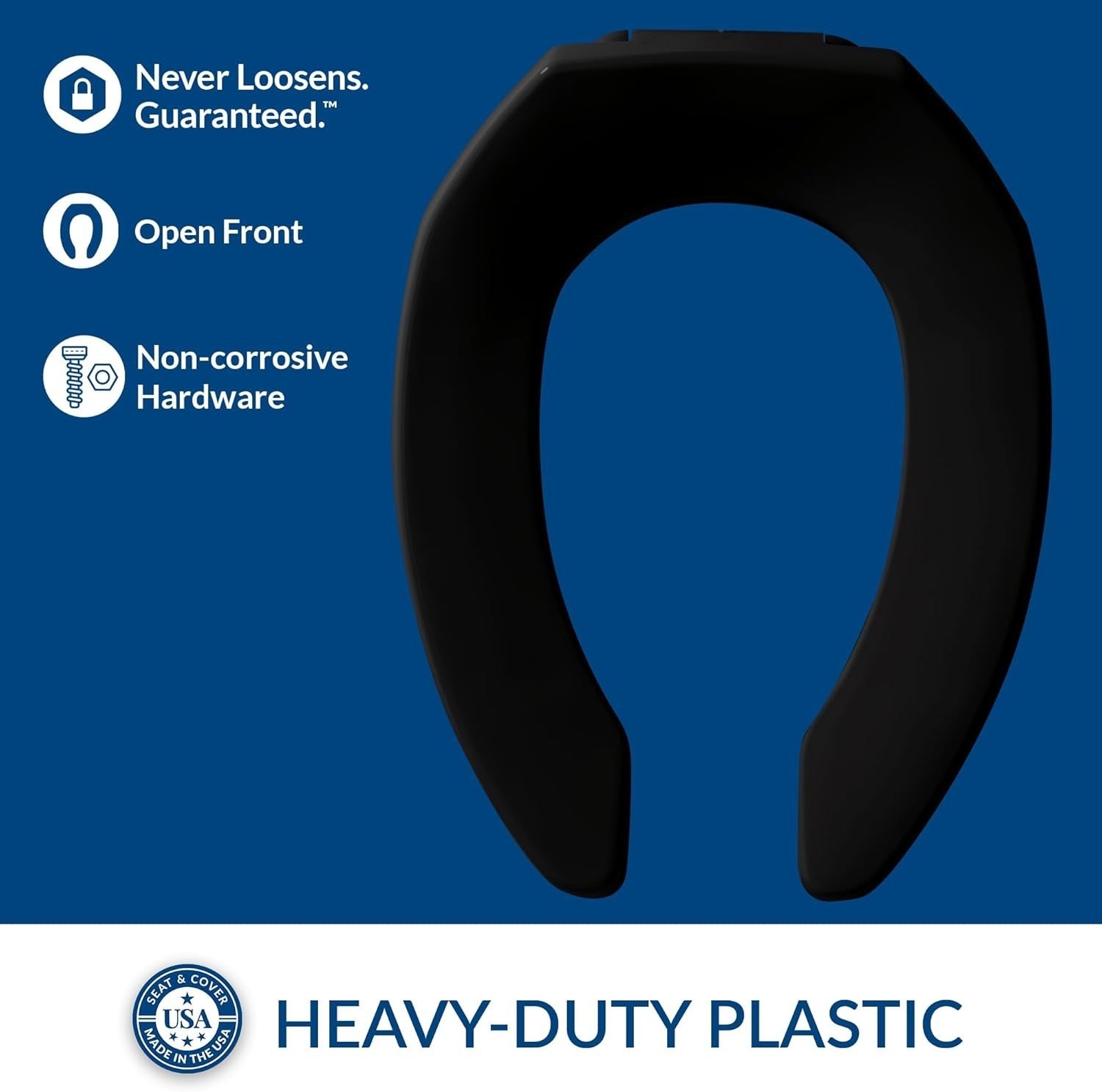 Commercial Black Elongated Toilet Seat STA-TITE DuraGuard Antimicrobial