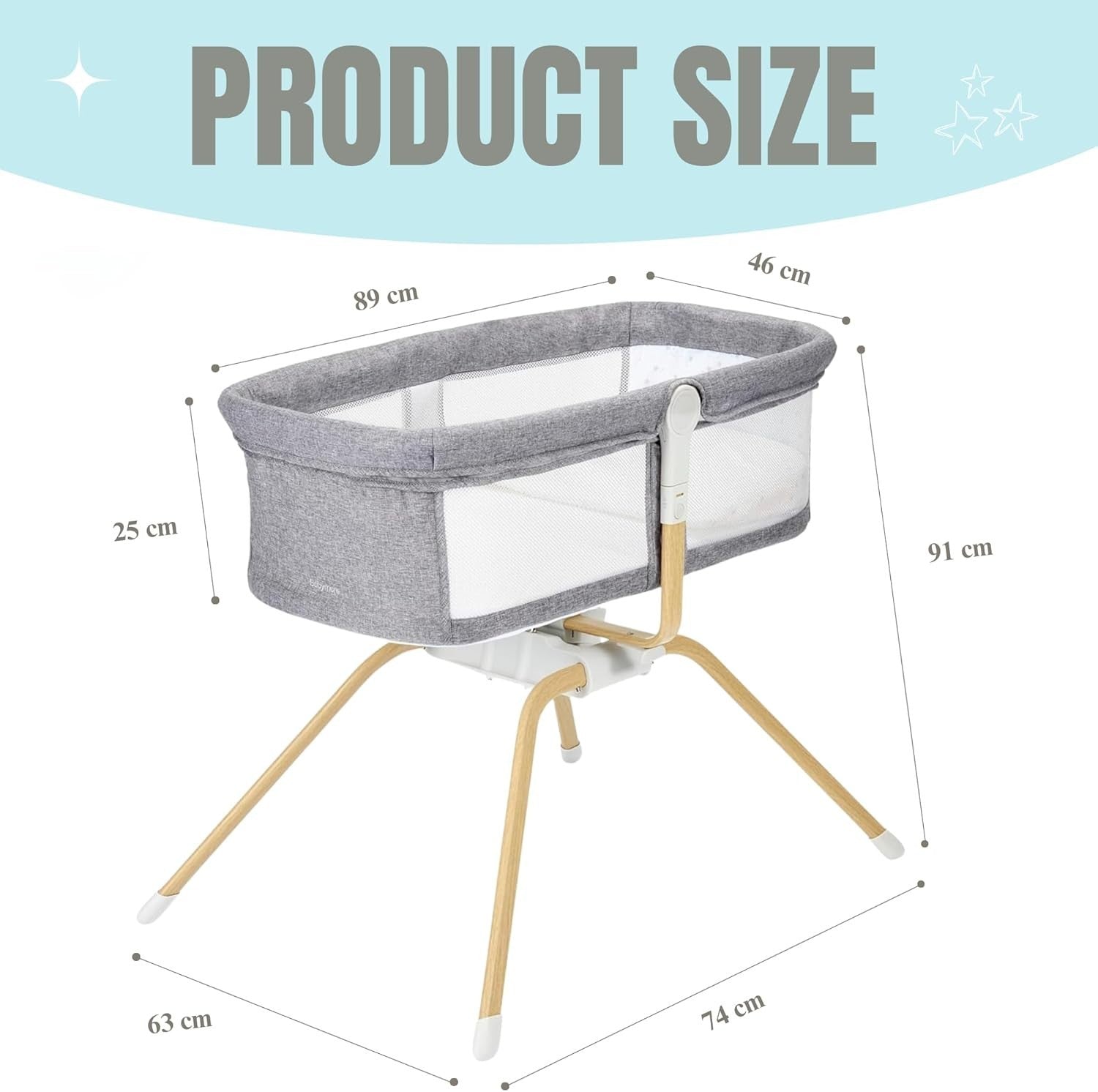 Gliding Baby Crib with Mattress Portable Lightweight Travel Bassinet Slate Grey