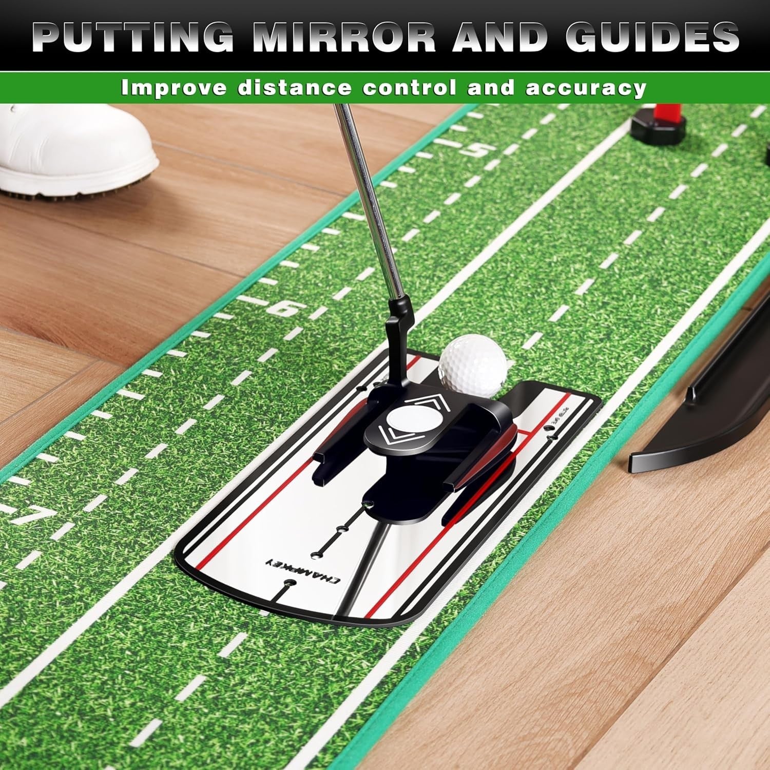 Dual Hole Golf Putting Green Indoor Trainer Mat w Mirror Gates
