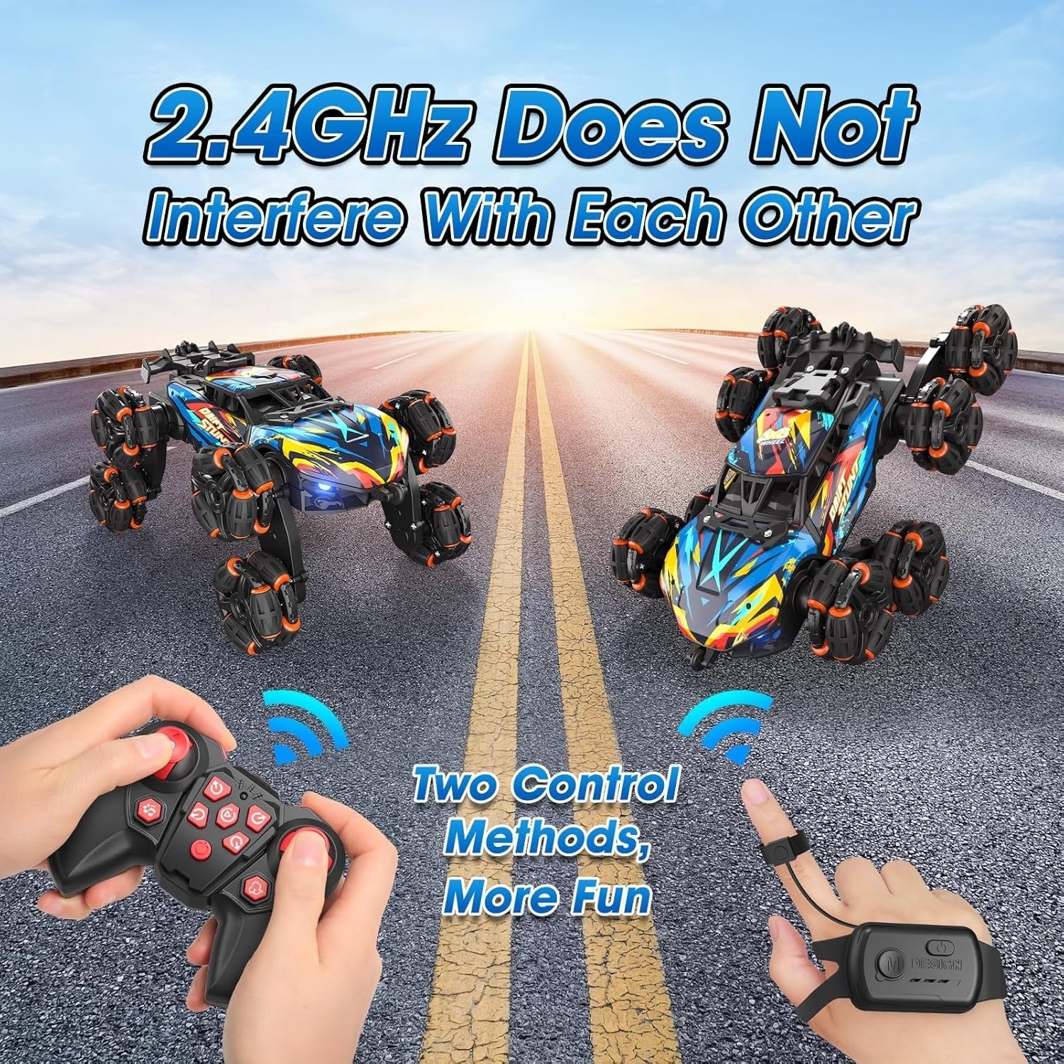 8WD RC Stunt Car w/ Gesture Control, LED Lights, Music & Spray, 360° Flip Drift