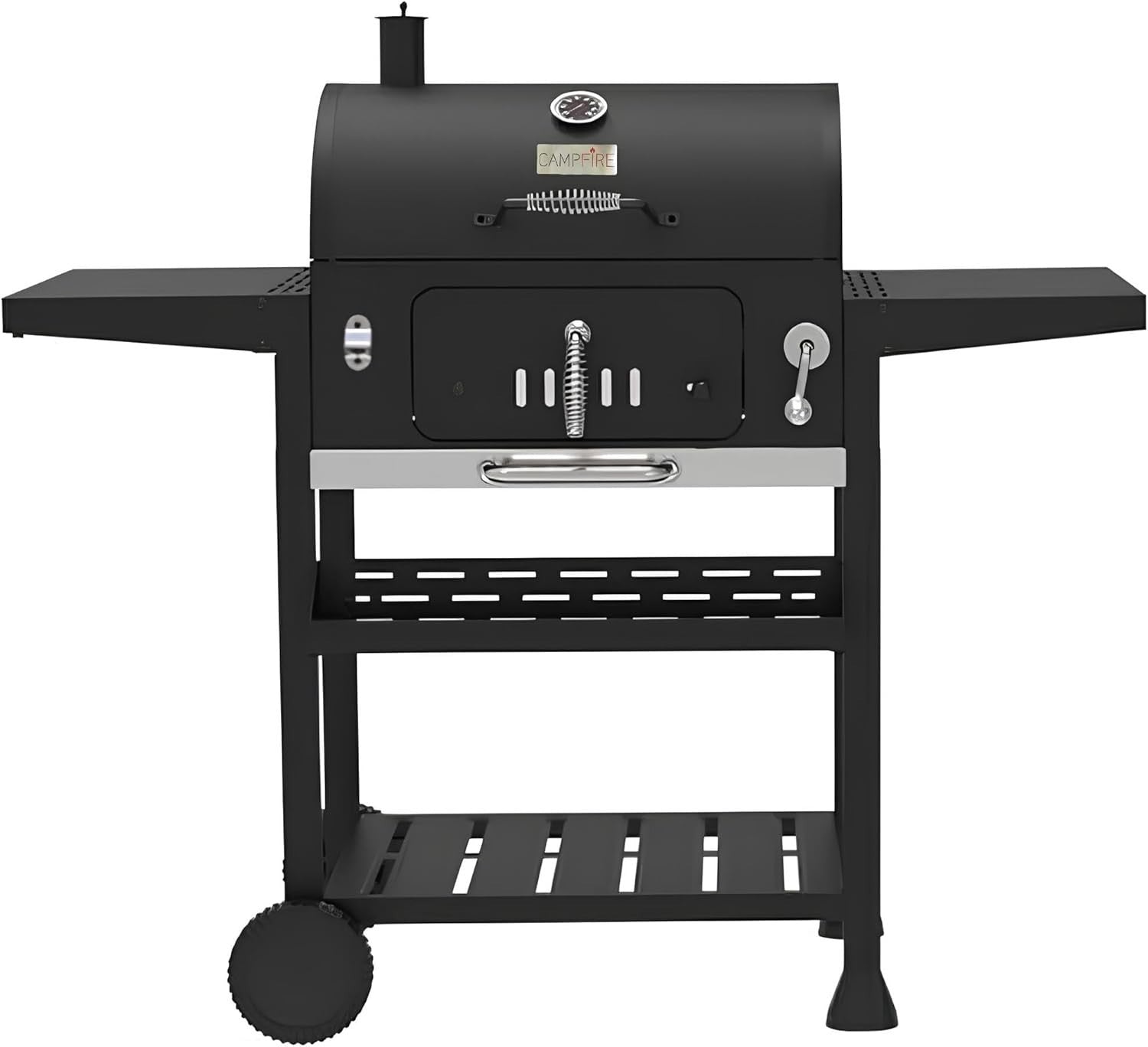 XL Outdoor Charcoal BBQ Smoker Grill with Thermometer & Side Tables