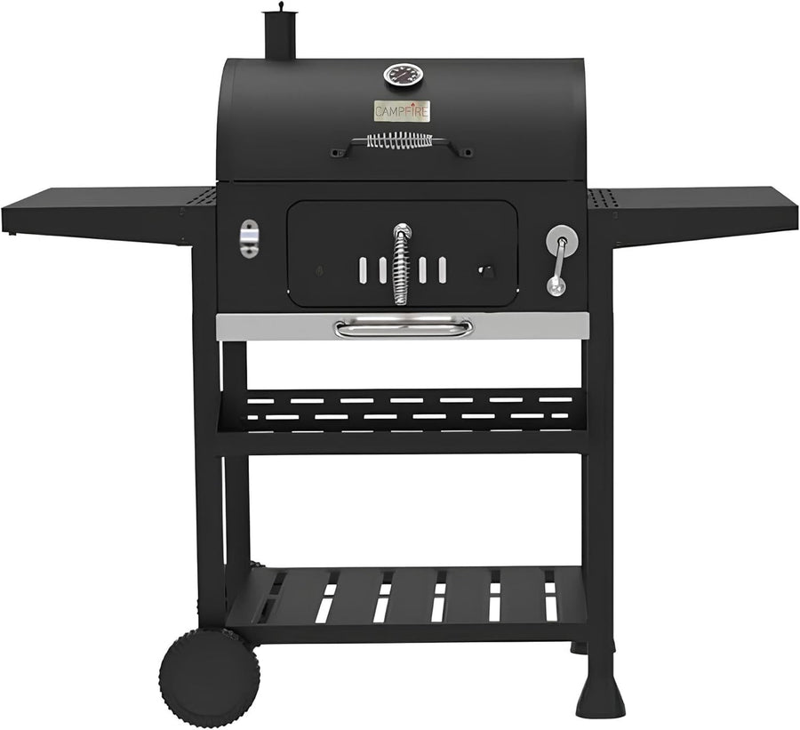 XL Outdoor Charcoal BBQ Smoker Grill with Thermometer & Side Tables