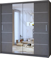 Grey Sliding Door Wardrobe 120cm Mirror | Modern Bedroom Storage Unit