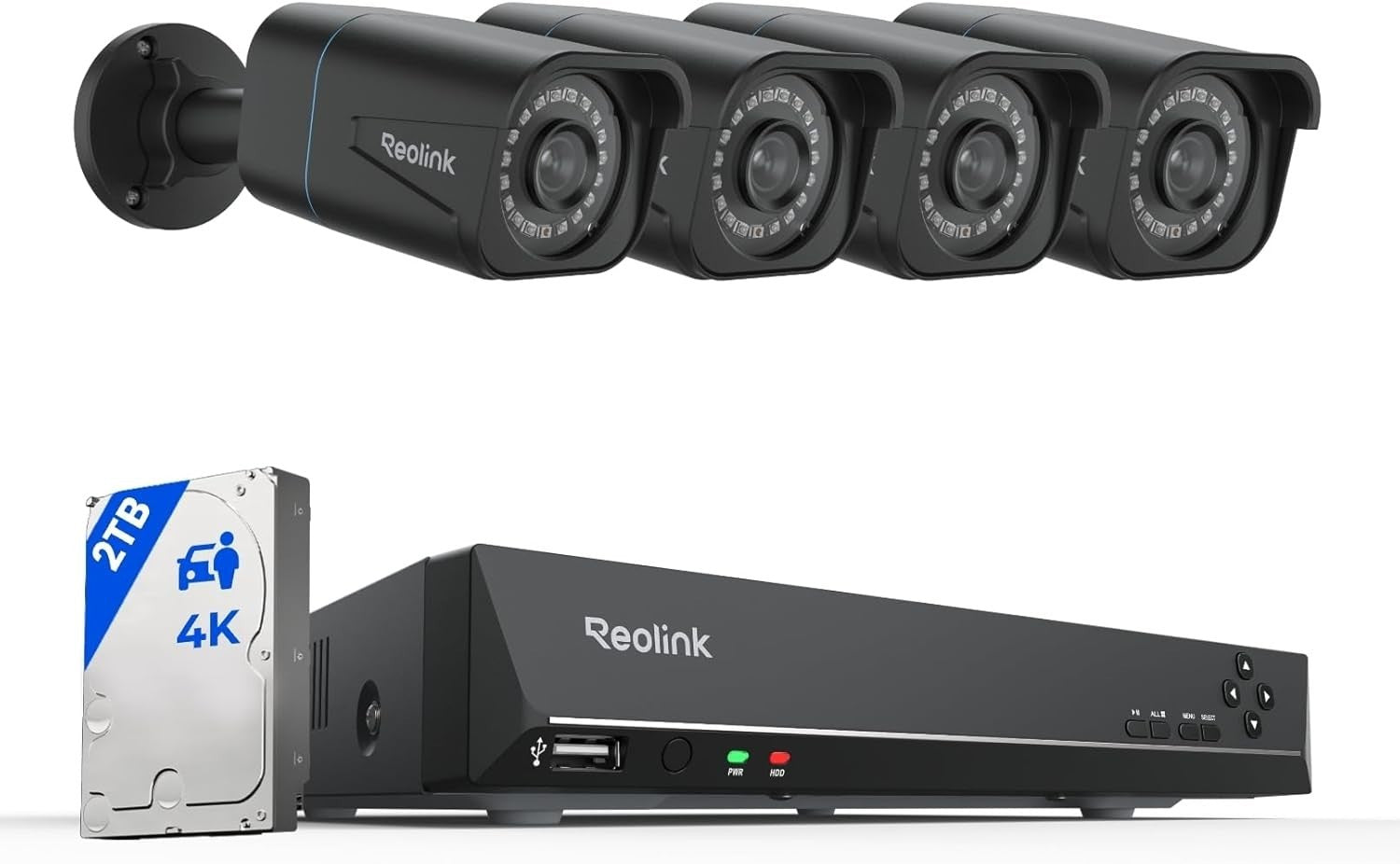 4K PoE CCTV Security System 8CH NVR 2TB HDD 4 Cameras AI Detection
