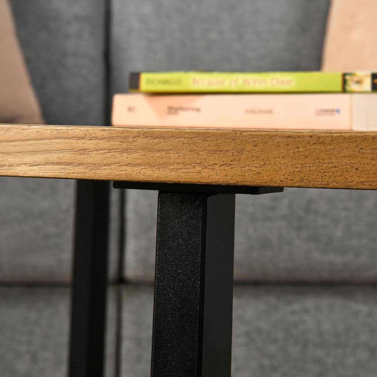 Round 2-Tier Solid Wood Coffee Table with Storage & Black Metal Legs 85cm