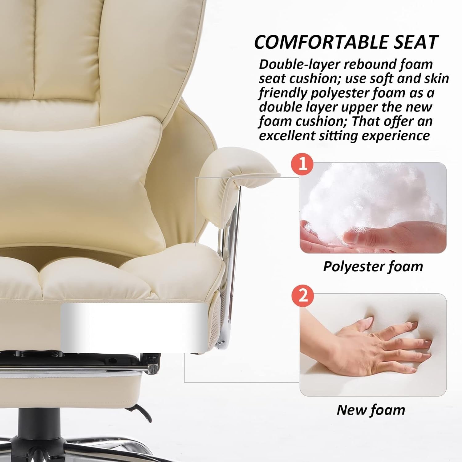 Executive Office Chair Recliner Footrest Swivel Desk Chair UK Beige Leather