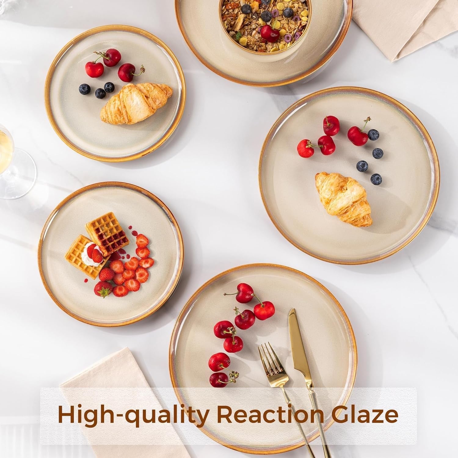 Dinner Plates Set of 6 27cm Ceramic Stoneware Scratch Resistant Cappuccino