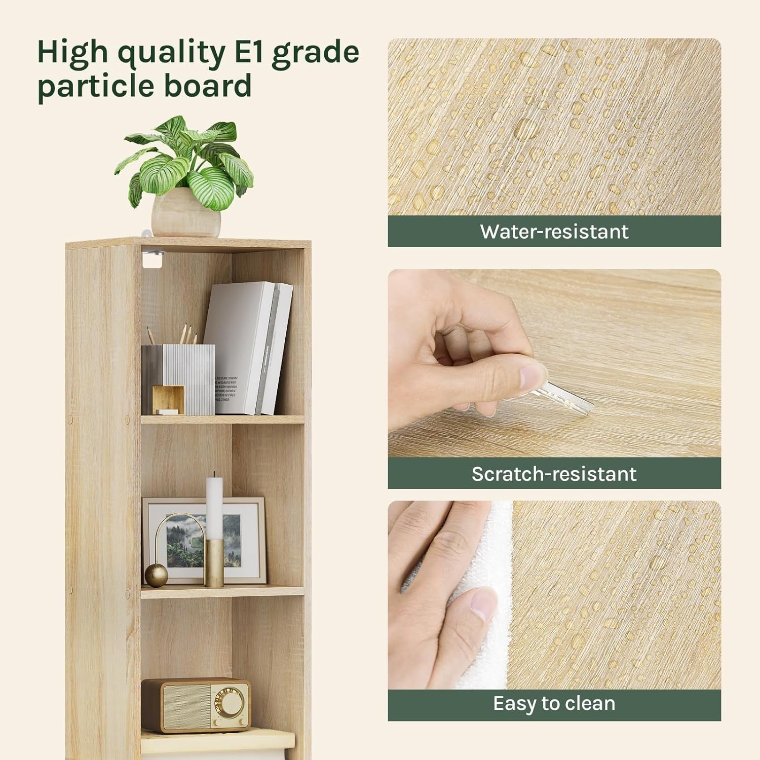 Tall Oak Bookcase 6 Cube Shelf Unit Modern Slim Storage for Living Room Bedroom