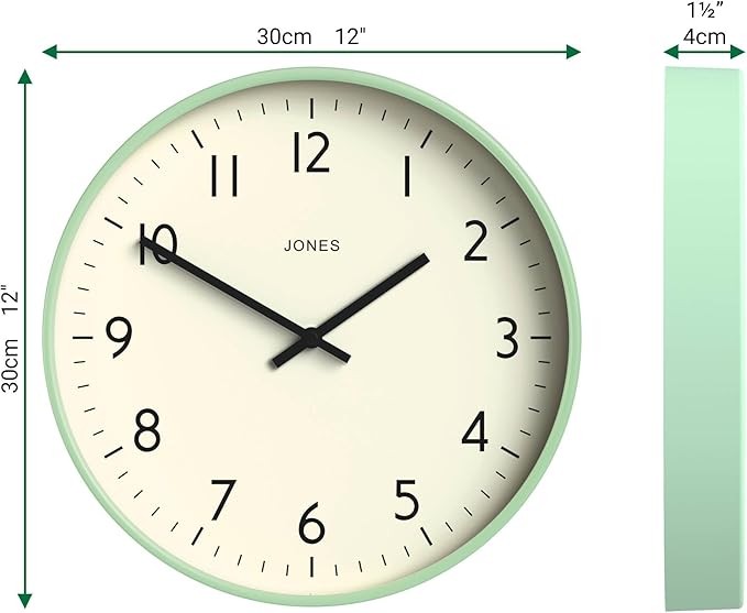 Modern 30cm Silent Wall Clock Neo Mint Green Round Easy-Read Home Decor