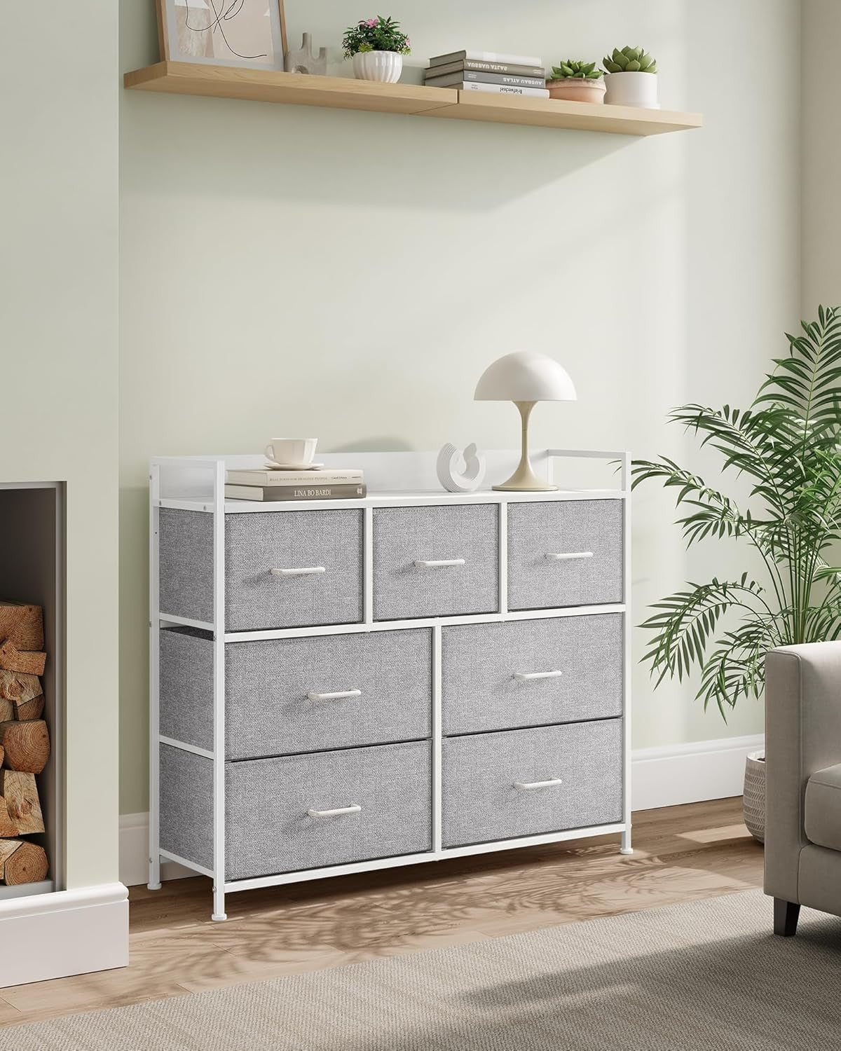 7 Drawer Chest Dove Grey White Fabric Storage Cabinet Bedroom Dresser