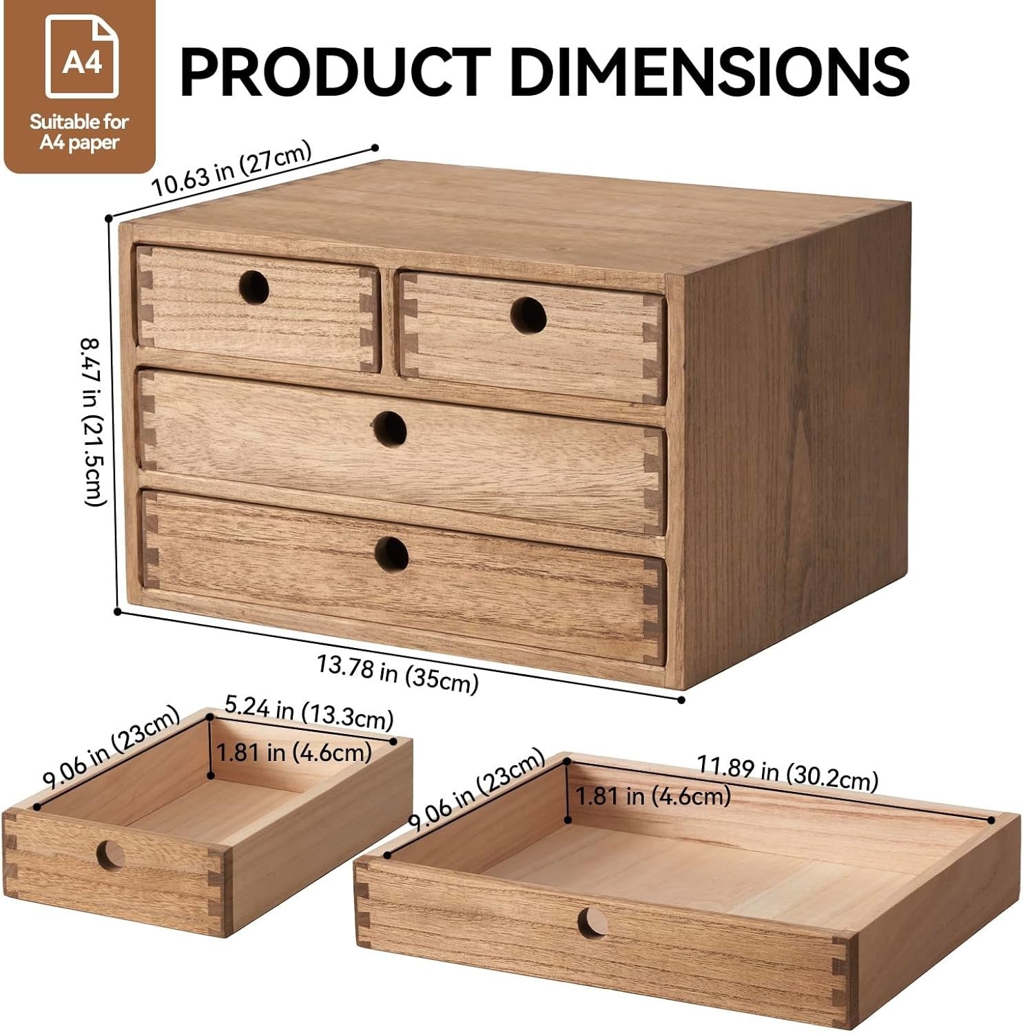 Wood Desktop Organizer 4 Drawer Office Storage Makeup File Box