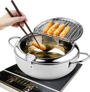 11 Inch Stainless Steel Deep Fryer Pot 4.2L w Thermometer Oil Drain Lid