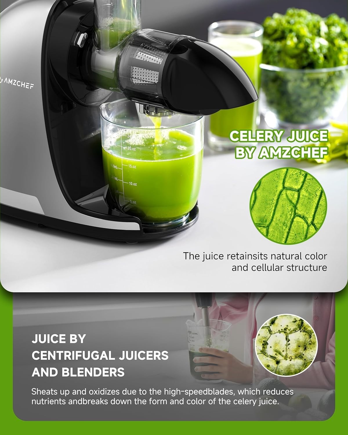 Cold Press Slow Juicer Masticating Whole Fruit High Yield BPA Free Grey