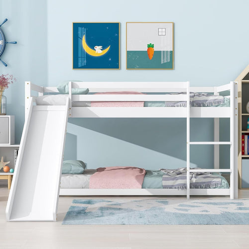3FT Kids Bunk Bed with Slide & Adjustable Ladder, Space-Saving Pine Frame.