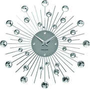 Modern Crystal Sunburst Wall Clock – Large Decorative Silver Silent Quartz