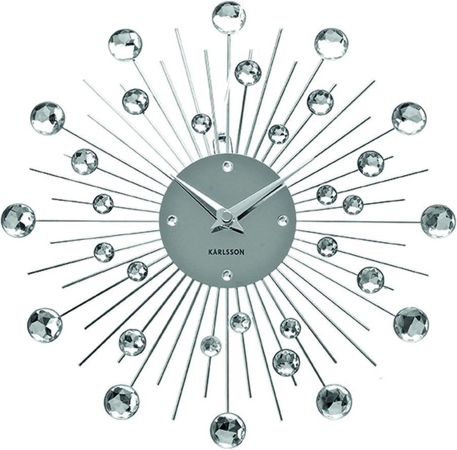 Modern Crystal Sunburst Wall Clock – Large Decorative Silver Silent Quartz