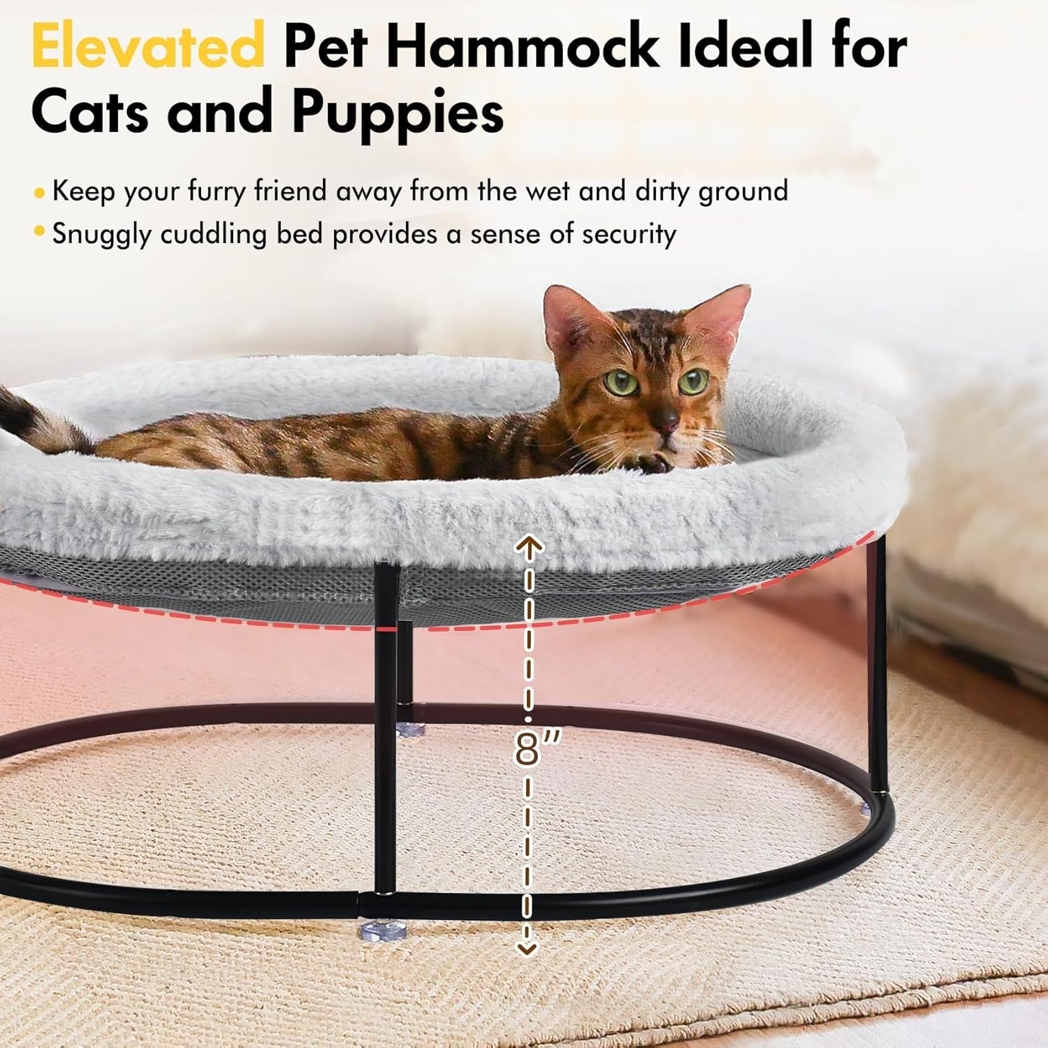 Elevated Cat Hammock Bed Oval Plush Cuddle Pet Bed w Detachable Pad