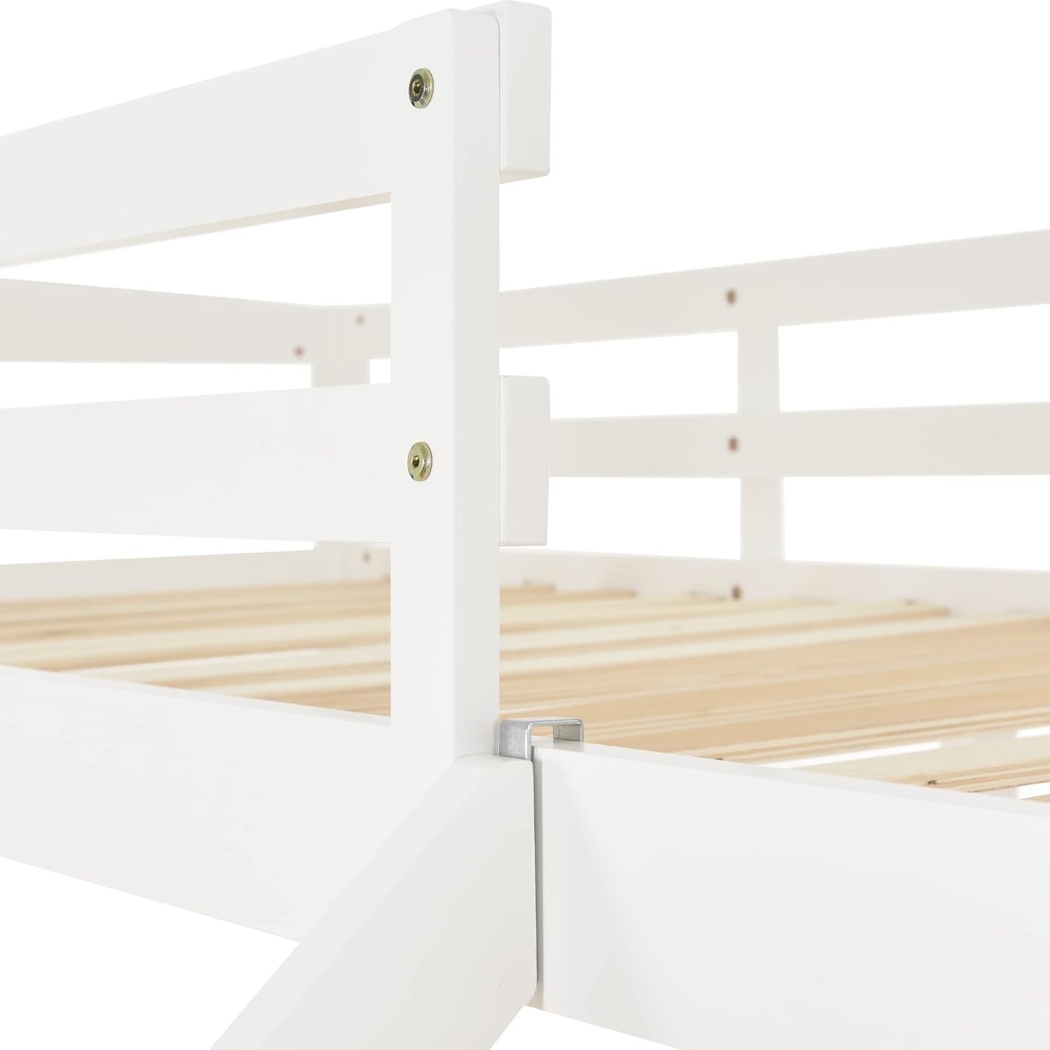 Triple Bunk Bed White with Stairs Full Twin Kids Sleeper Space Saver