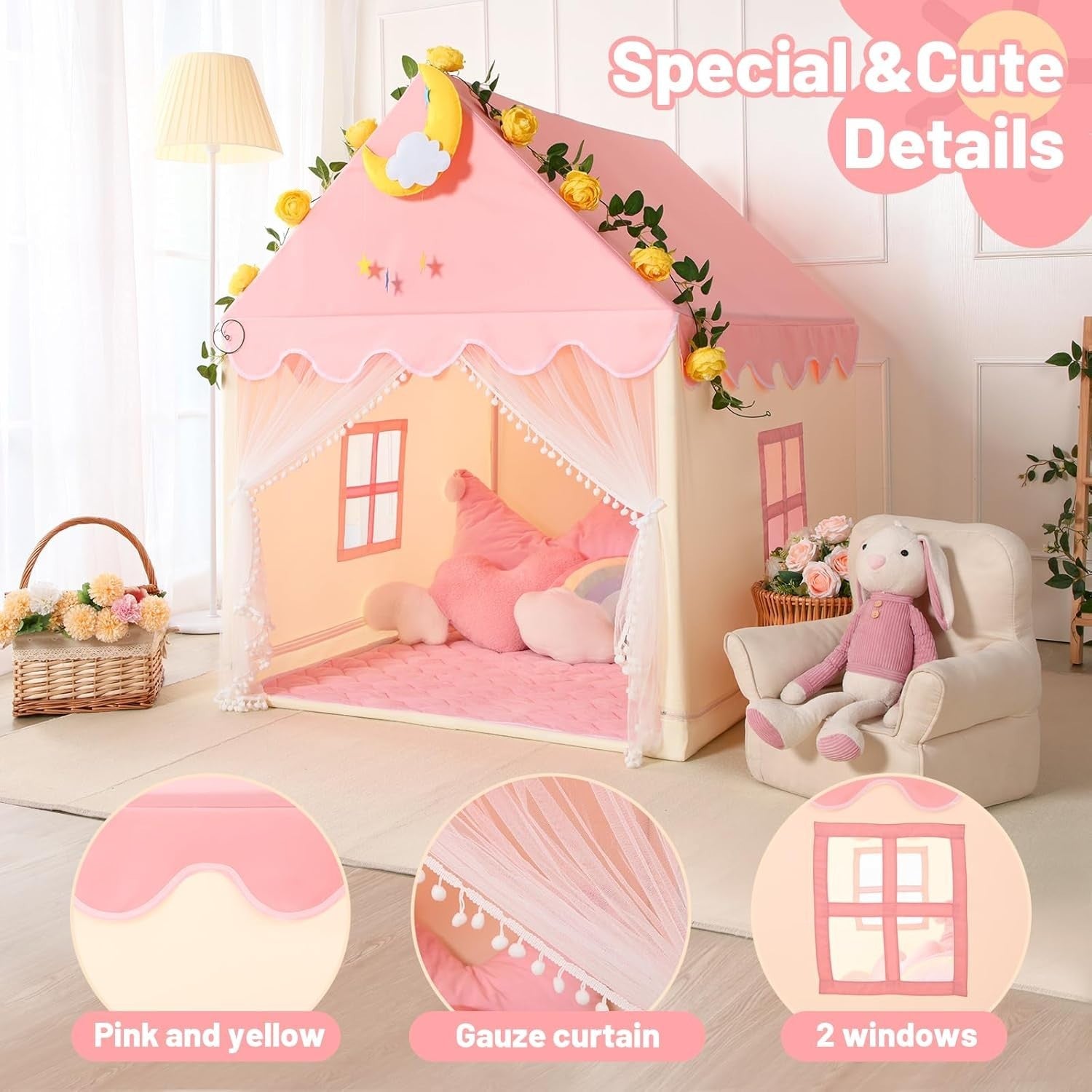 Large Kids Princess Castle Play Tent Indoor Outdoor w Mat Playhouse