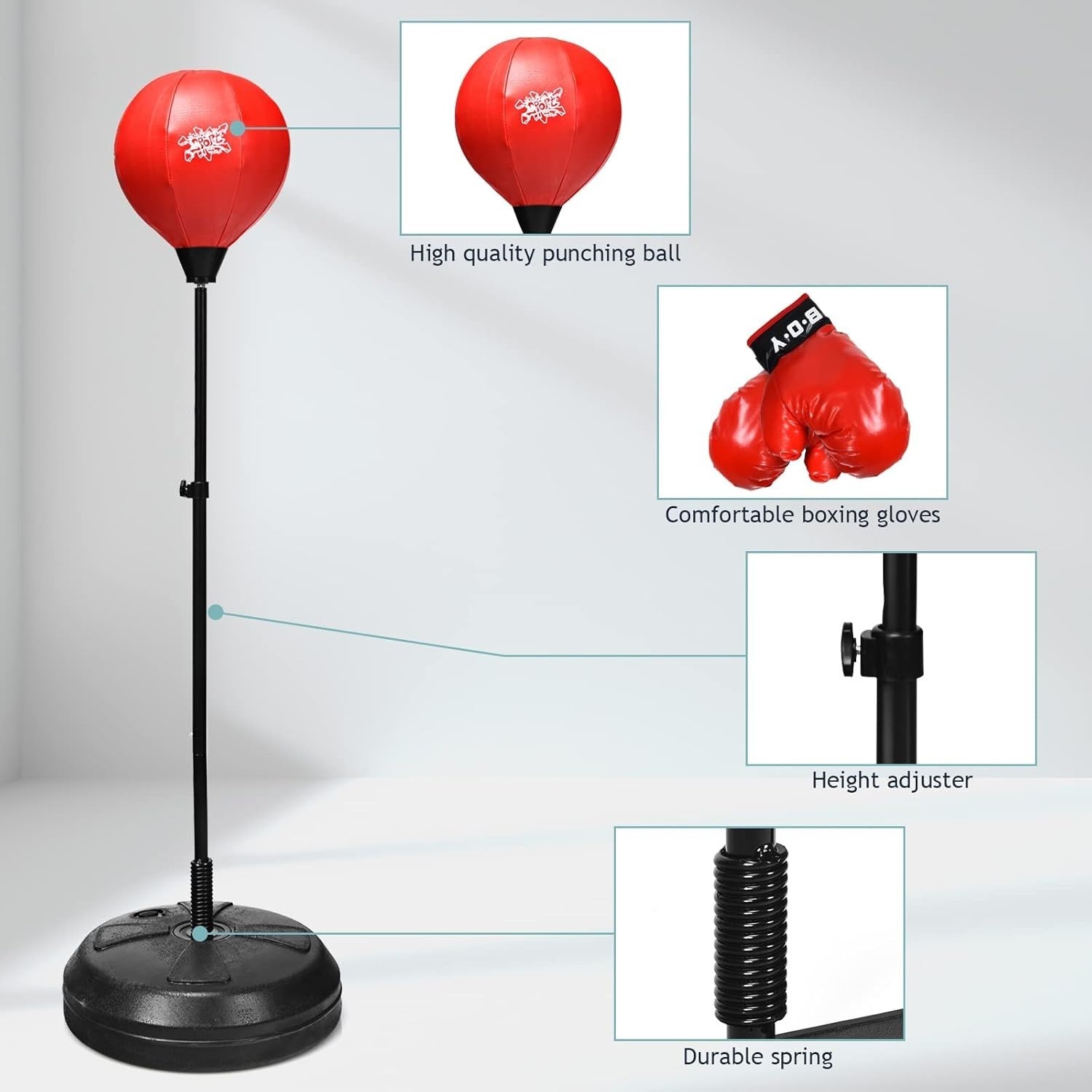Adjustable Inflatable Boxing Ball Stand Kids Teens Adult Training Set