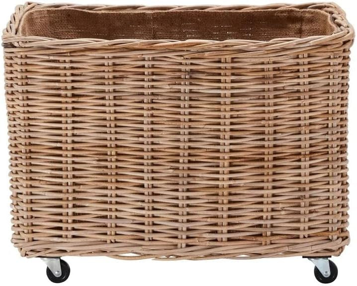 Large Kubu Rattan Laundry Basket on Wheels – Handmade Woven Storage Box 70x44x54