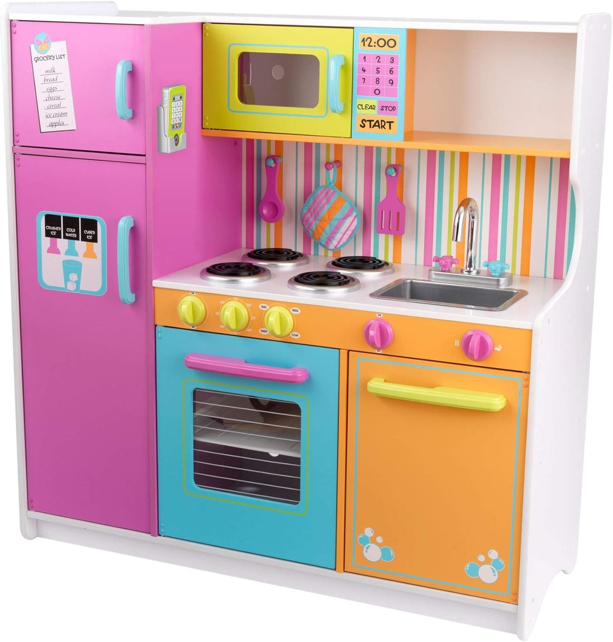 Kids Wooden Play Kitchen Toy Set Oven Microwave Fridge Accessories