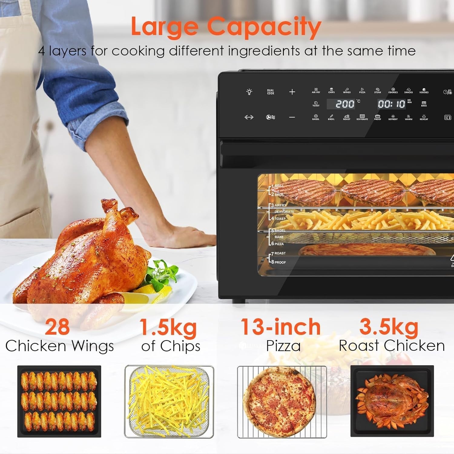 30L Air Fryer Oven XXL Rotisserie 20 Programs Touchscreen 9 Accessories 1800W