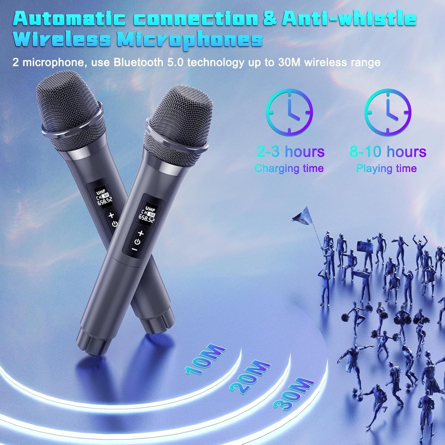 Portable Karaoke Machine 2 Wireless Bluetooth PA Speaker LED