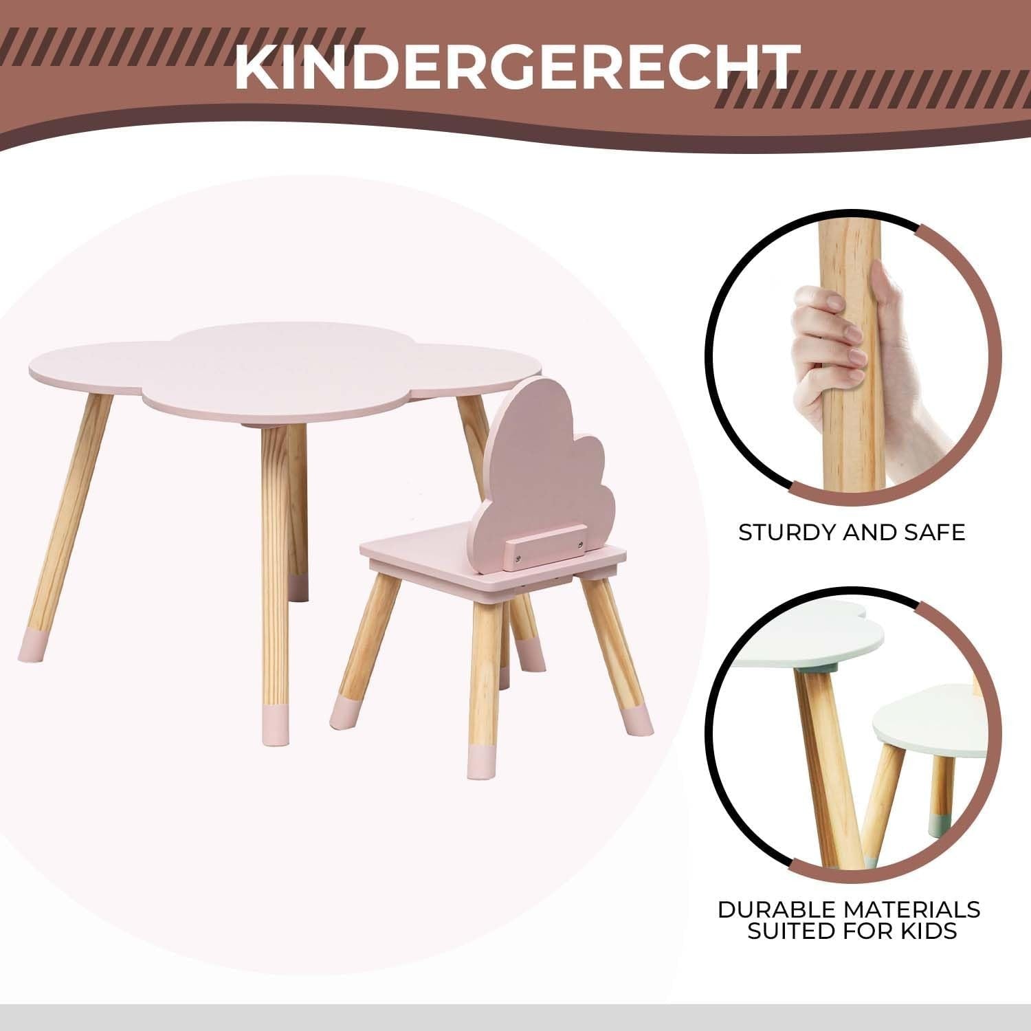 Kids Table & 2 Chairs Set Pink & Brown, Safe Rounded Edges, MDF Pine