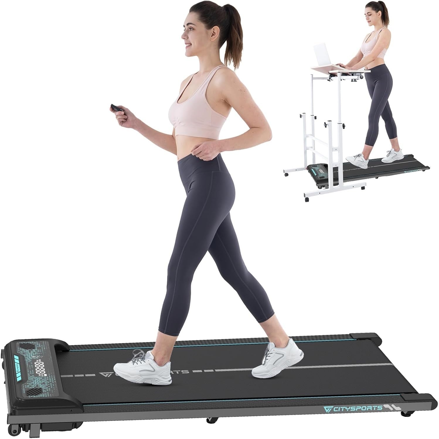 Slim Under Desk Walking Pad 6km/h Compact Treadmill w/ Remote LED & Bluetooth