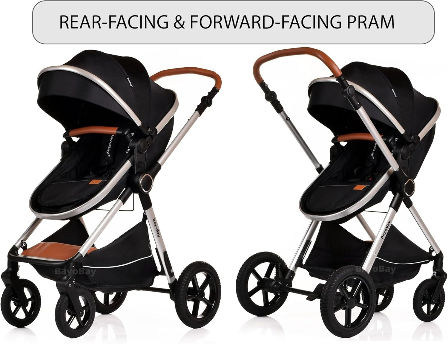 3in1 Baby Pram Travel System Pushchair with Car Seat Foldable Black Silver