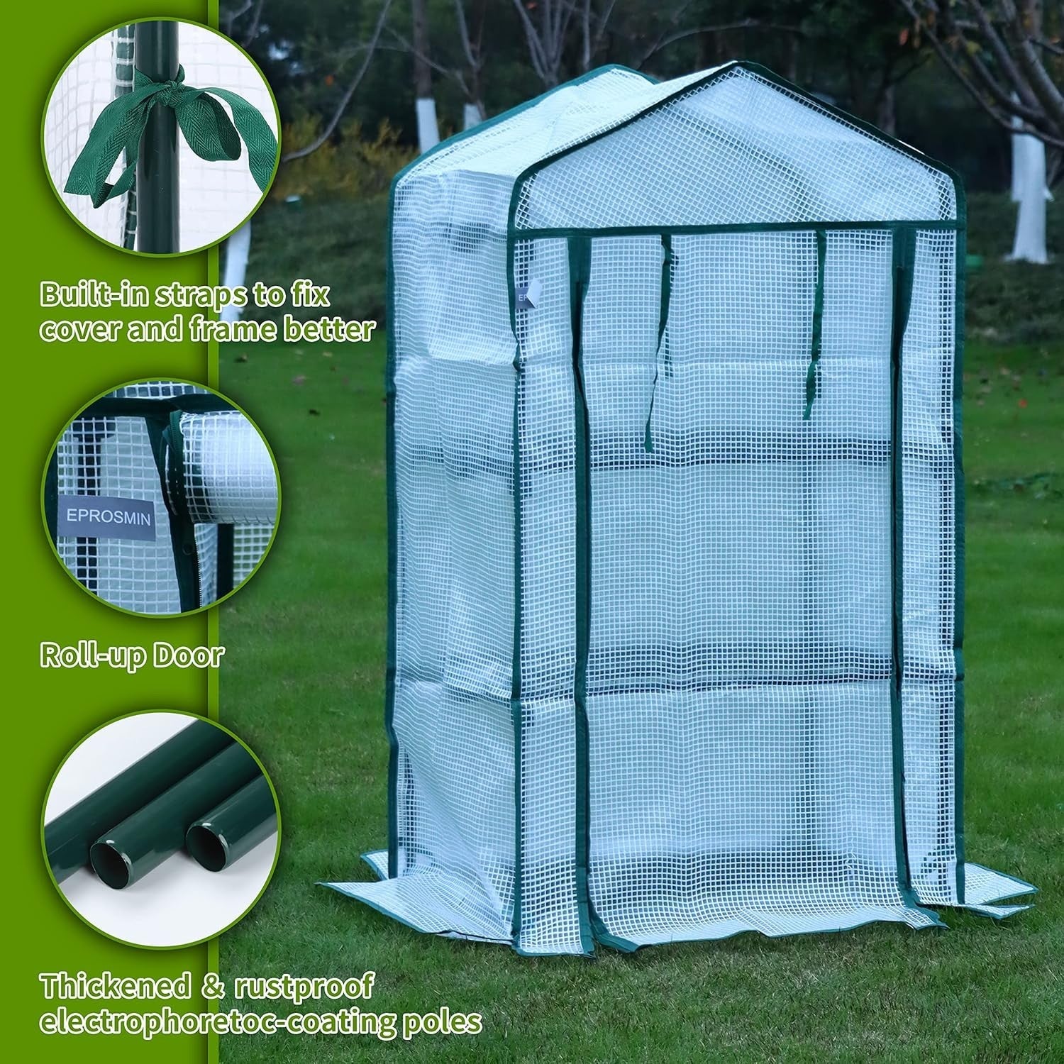 Mini Greenhouse 3 Shelves | Reinforced Waterproof PE Cover | Steel