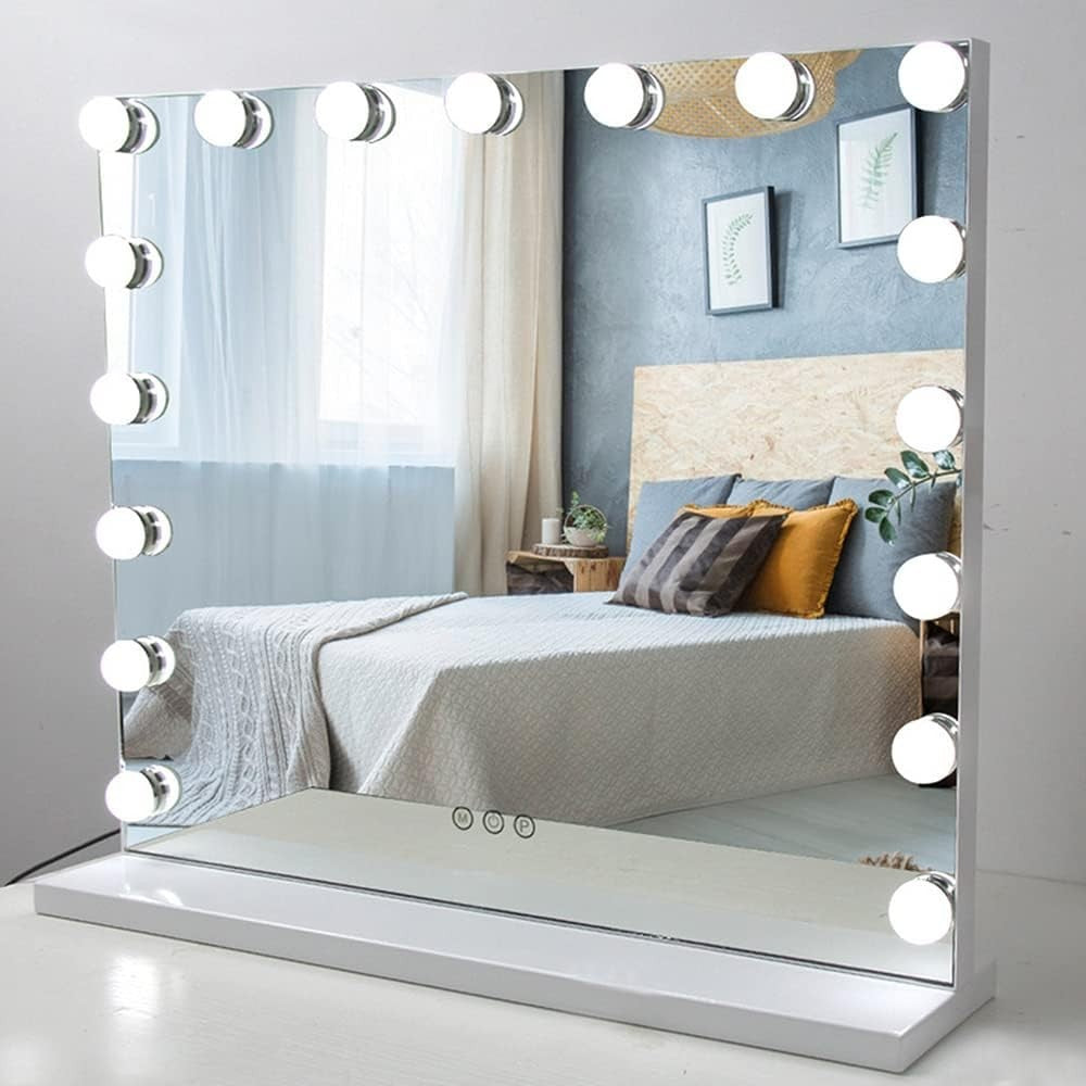 Large Vanity Mirror 80x60cm with LED Lights, Dimmable, 10X Magnifier, USB
