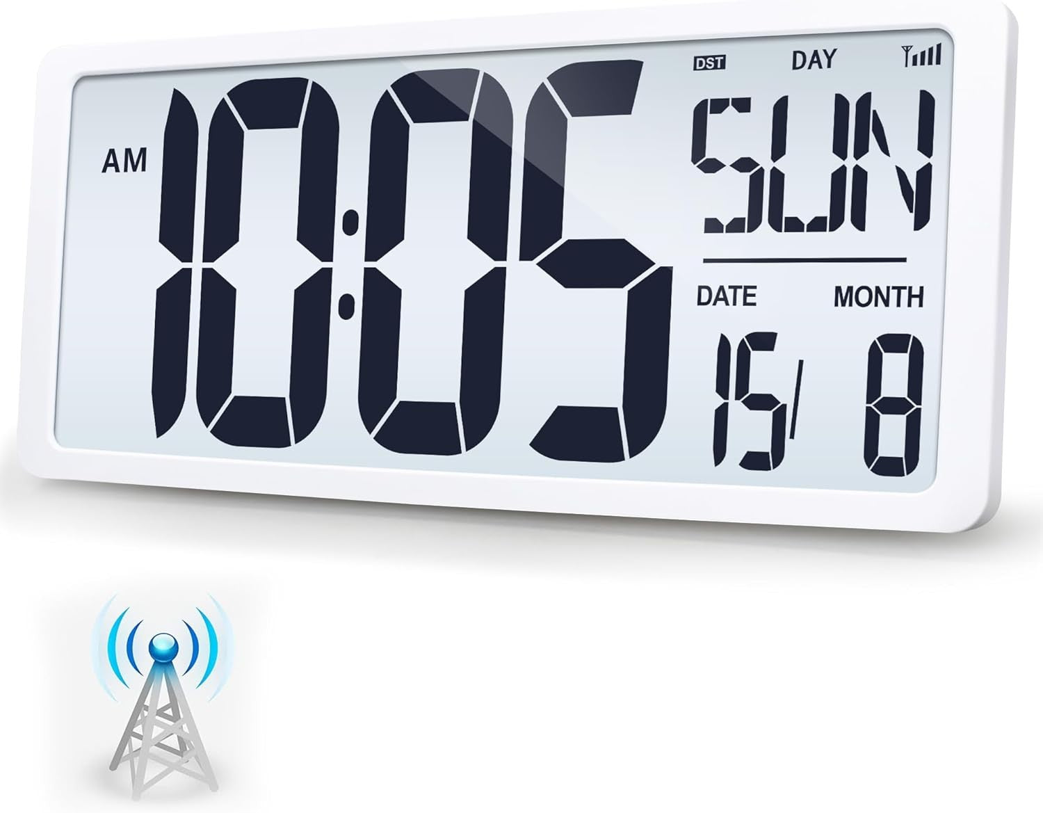 Large Atomic Digital Wall Clock 18.5'' Backlit Date Temperature Battery