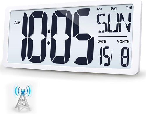 Large Atomic Digital Wall Clock 18.5'' Backlit Date Temperature Battery
