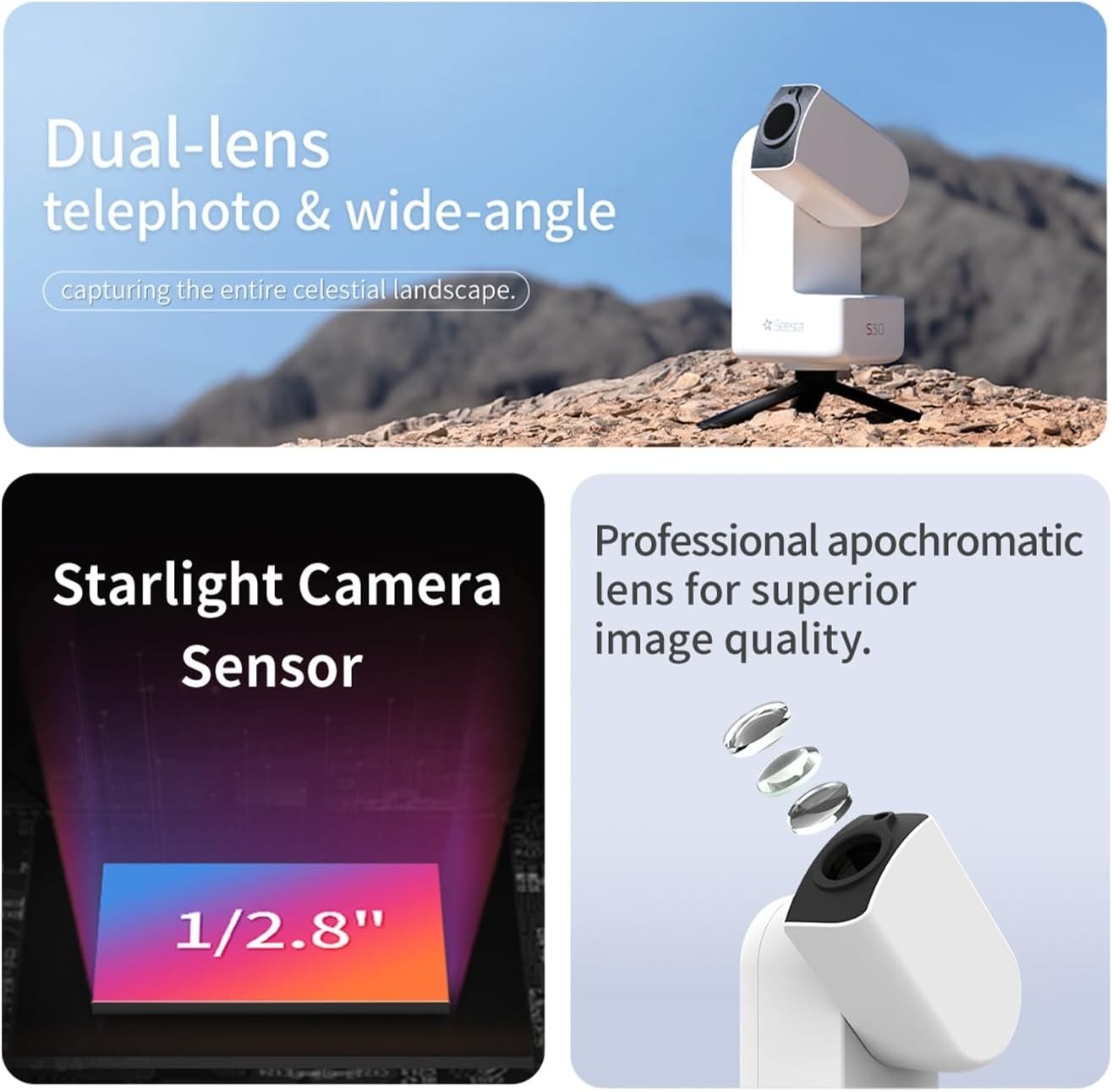 Smart Digital Telescope 30mm 150mm HD Camera Alt-Az GoTo Tracking