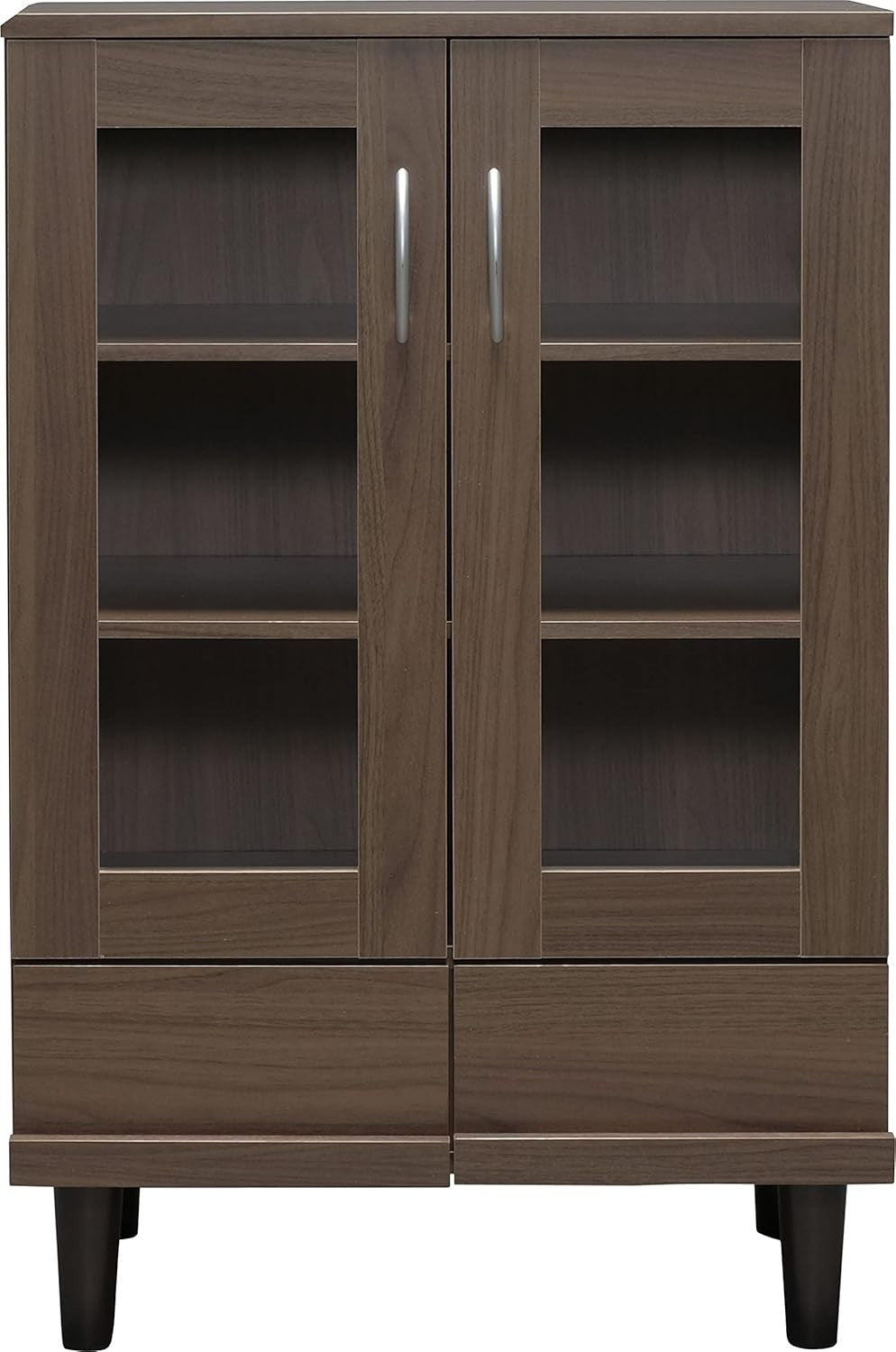 Glass Display Cabinet Wood Sideboard Storage Unit Shelves Drawers Brown
