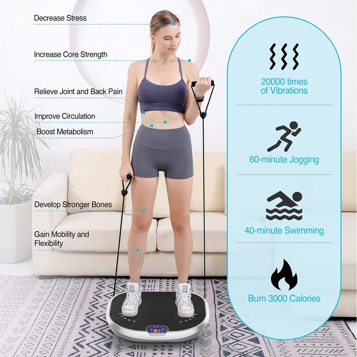 Silver Vibration Plate Exercise Machine 120 Speeds Full Body Wellness