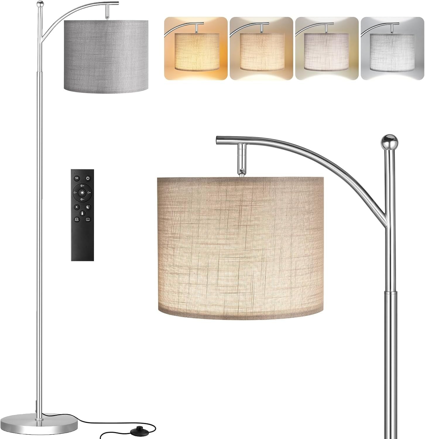 Modern Arc Floor Lamp Dimmable LED Remote Control Living Room