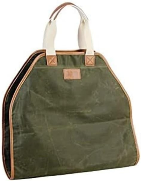 Heavy Duty Canvas Firewood Carrier Bag with Leather Handles, Portable Wood Tote