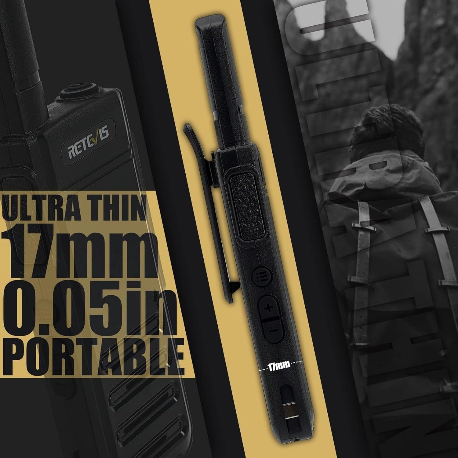 Ultra Thin Walkie Talkies 2 Way Radio VOX USB-C Rechargeable Pair