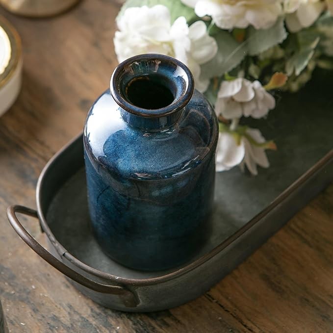 Blue Ceramic Vase Set Modern Decorative Bottle Vases for Home Decor