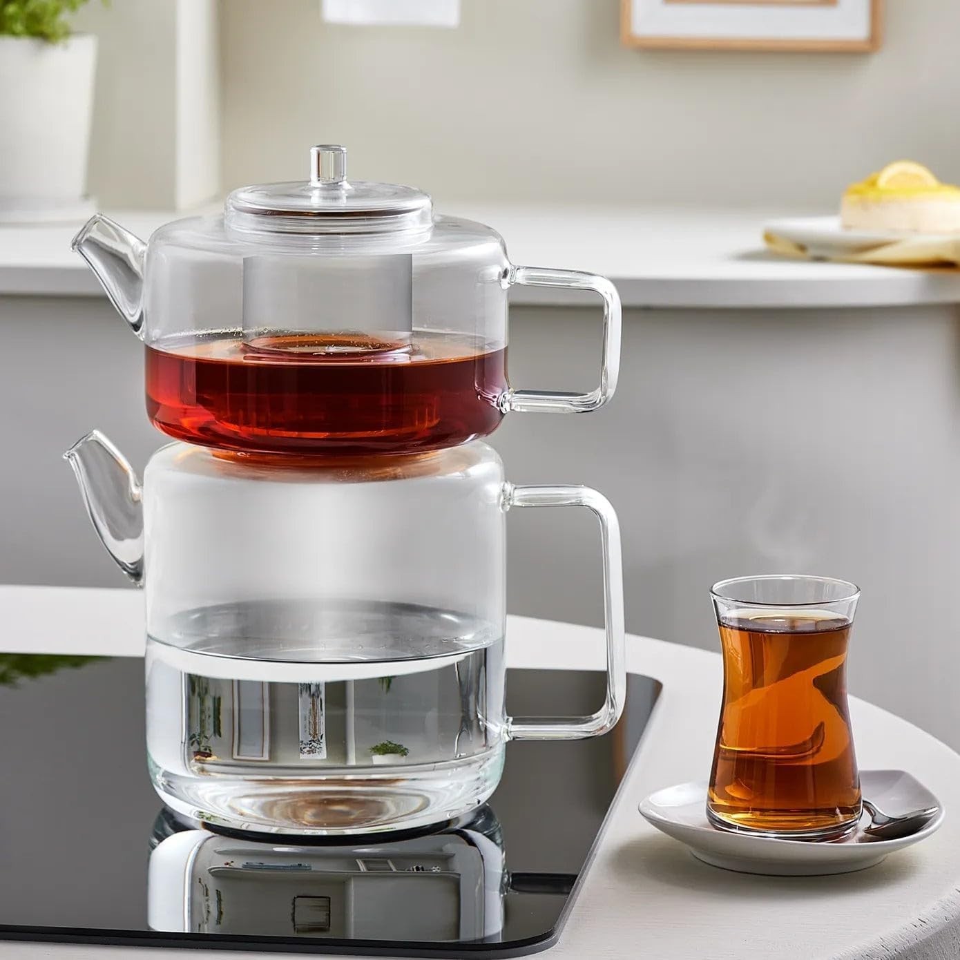 Glass Turkish Tea Maker 2.9L Borosilicate Teapot Set Dishwasher Safe